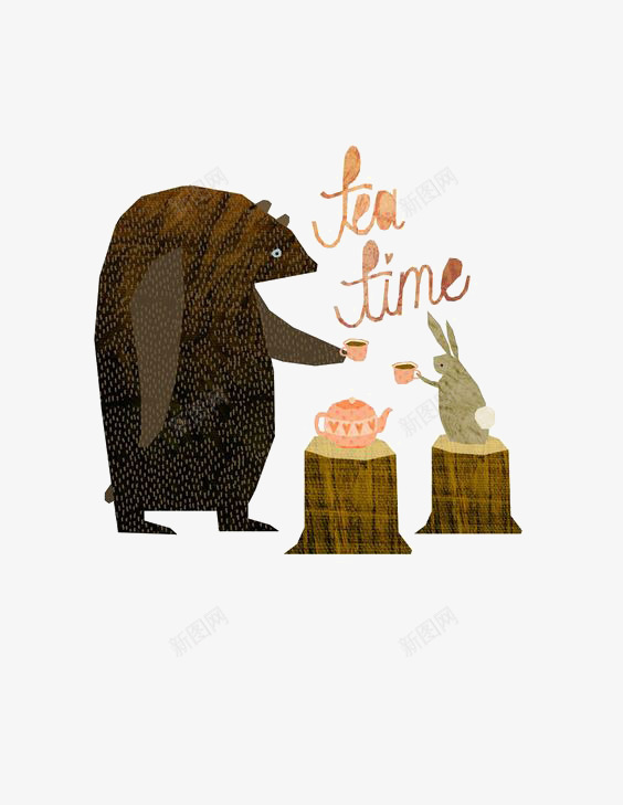 卡通手绘小熊和兔子png免抠素材_88icon https://88icon.com 动物 卡通 手绘 拟人 插画 森林 温馨
