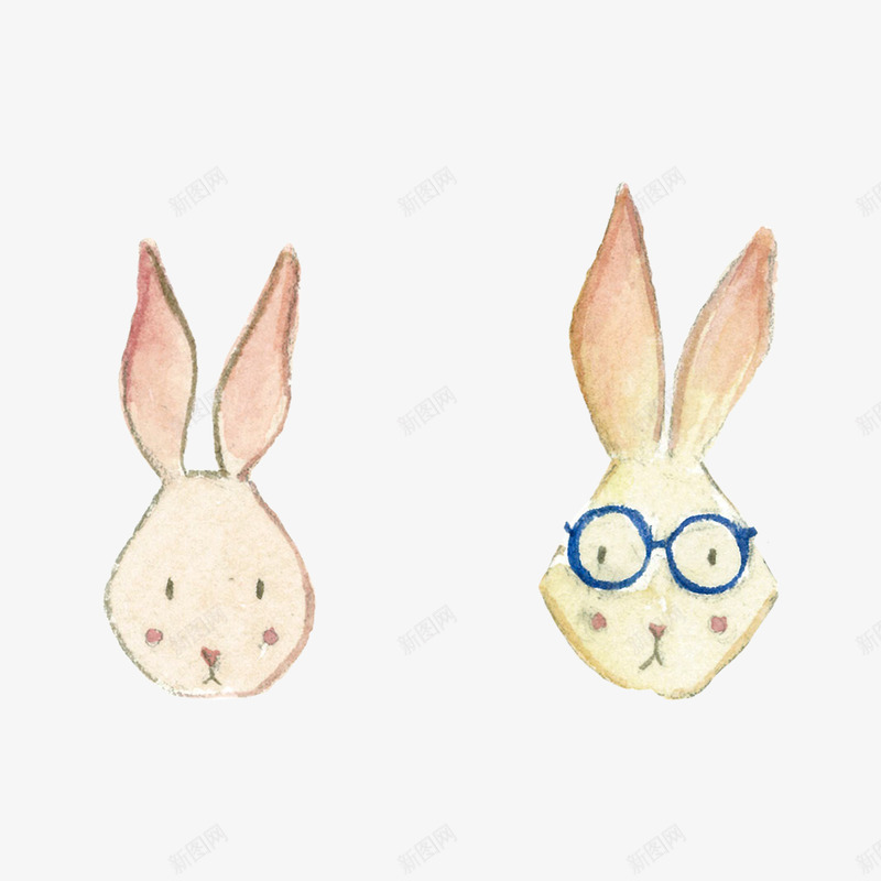 水彩小兔子头像psd免抠素材_88icon https://88icon.com 卡通 戴眼镜 手绘动物