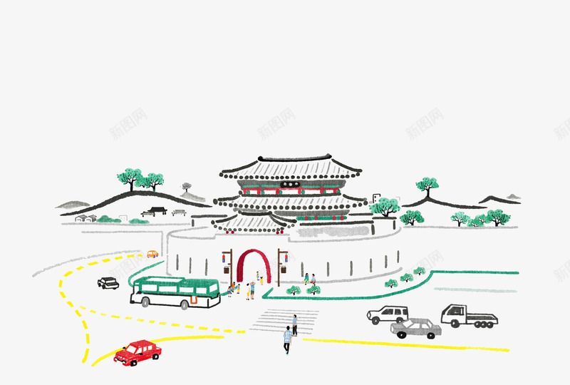 手绘淡彩线条古建筑png免抠素材_88icon https://88icon.com 古代建筑 古风 建筑 手绘古建 景点 淡彩手绘 线条