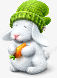 手绘绿帽子小兔子素材