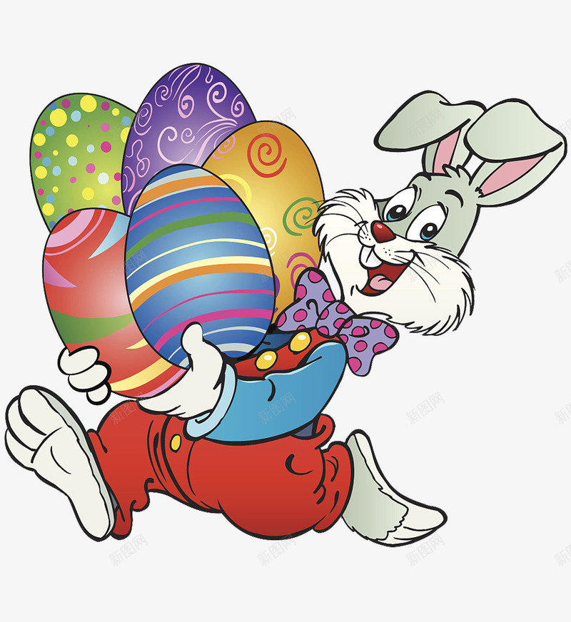 卡通兔子和彩蛋png免抠素材_88icon https://88icon.com 可爱兔子 复活节 大彩蛋 彩色 彩色彩带 画彩蛋 穿衣服的兔子