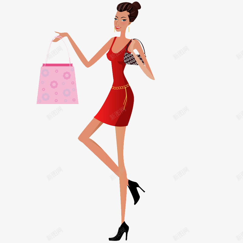穿红裙的女人png免抠素材_88icon https://88icon.com 女性 手提袋 粉红色 红色