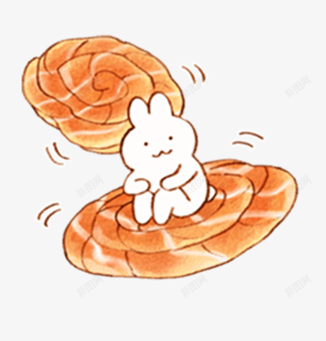 坐在面包上的吃货兔子png免抠素材_88icon https://88icon.com 兔子 卡通 可爱 吃货 呆萌 扁扁的面包 手绘 萌萌的