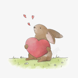 卡通手绘抱着爱心的兔子矢量图素材