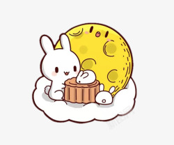 中秋节卡通兔子吃月饼素材