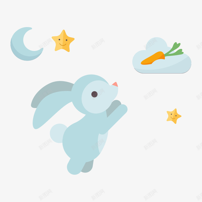 卡通蓝色兔子追逐着萝卜矢量图ai免抠素材_88icon https://88icon.com 兔子 兔子吃萝卜 兔年 可爱 星星 月亮 矢量图 绘本 萝卜 营养 蓝色 蔬菜 食物