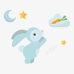 吃萝卜卡通蓝色兔子追逐着萝卜矢量图高清图片