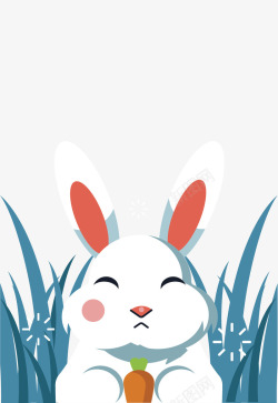 手绘草丛中的小兔子素材