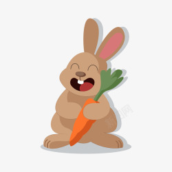 卡通棕色可爱兔子抱着萝卜矢量图素材