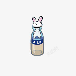 卡通兔子卡在牛奶瓶里素材
