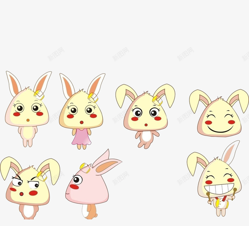 七只不同的卡通手绘小兔子png免抠素材_88icon https://88icon.com 卡通 可爱 小兔子 手绘
