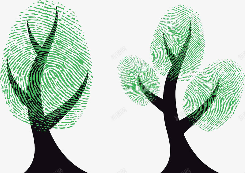 指纹树特效png免抠素材_88icon https://88icon.com 手指纹 指纹树 树木矢量 绿色 黑色