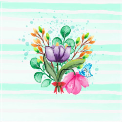 水彩画条纹背景与鲜花素材