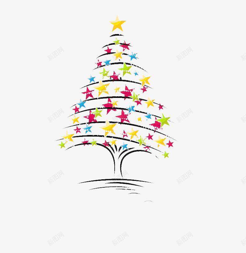圣诞树圣诞季彩绘线条png免抠素材_88icon https://88icon.com 圣诞季 圣诞树 彩绘线条 彩色 星星