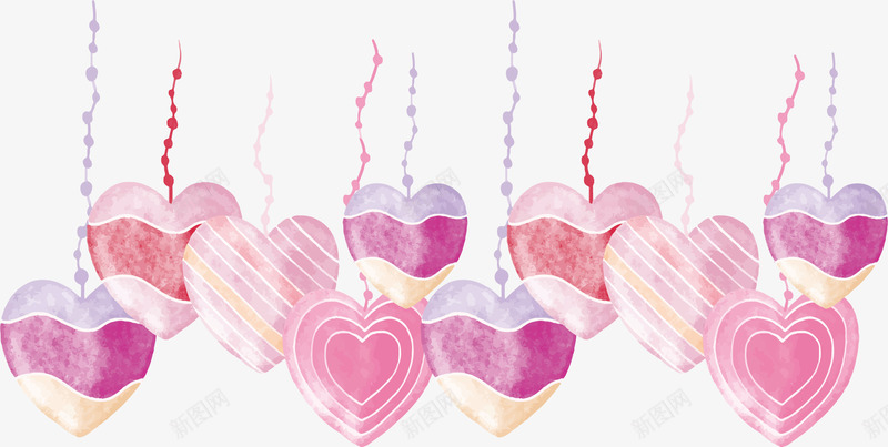 粉红色水彩爱心挂饰矢量图ai免抠素材_88icon https://88icon.com 情人节 情人节横幅 浪漫挂饰 爱心挂饰 矢量png 粉红色 矢量图