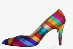 彩色女性条纹间隔色包头高跟鞋实素材