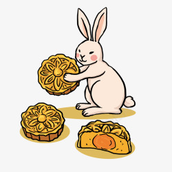 手绘抱着月饼的兔子矢量图素材