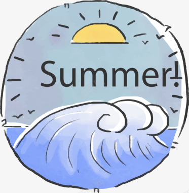 橘子海浪手绘卡通夏日插矢量图图标图标