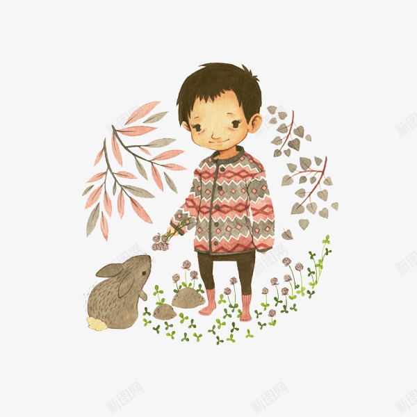 卡通小男孩和兔子png免抠素材_88icon https://88icon.com 儿童插画 兔子 卡通 卡通人物 卡通动物 可爱 小男孩 插画 故事插画