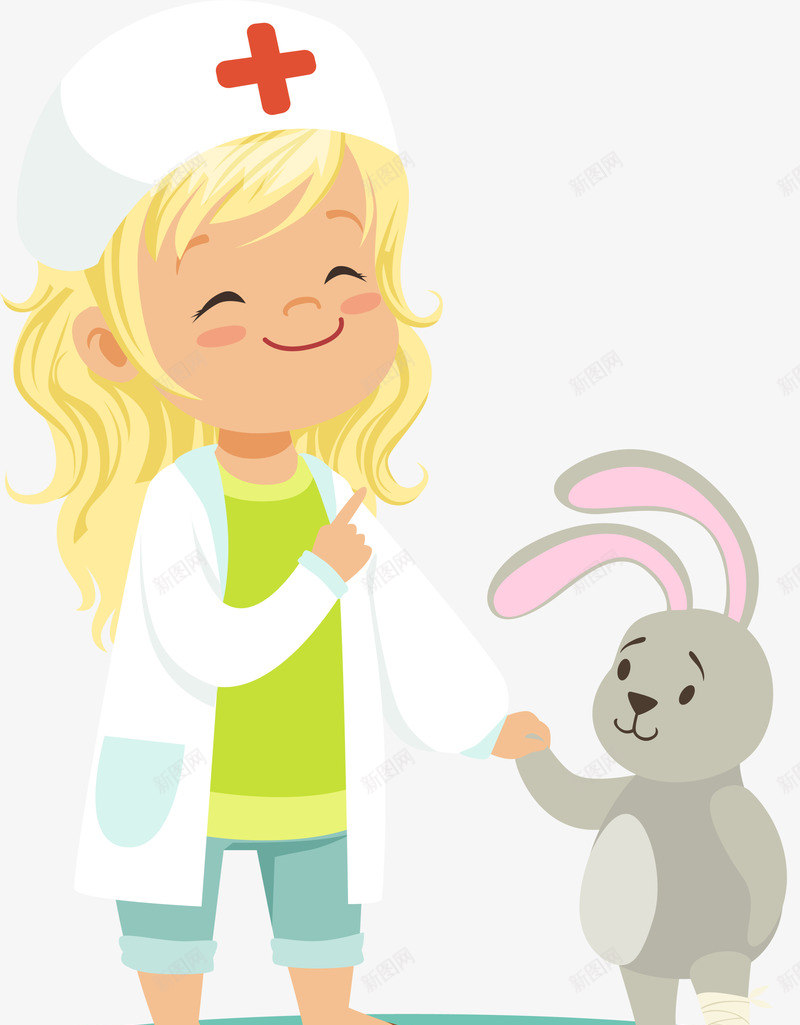 卡通人物小朋友png免抠素材_88icon https://88icon.com 卡通人物 卡通小朋友 可爱小朋友 开心 护士装扮 玩具兔子