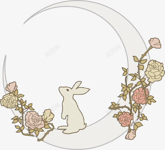 月亮png免抠素材_88icon https://88icon.com 兔子 创意月亮 卡通月亮 弯月亮 白兔