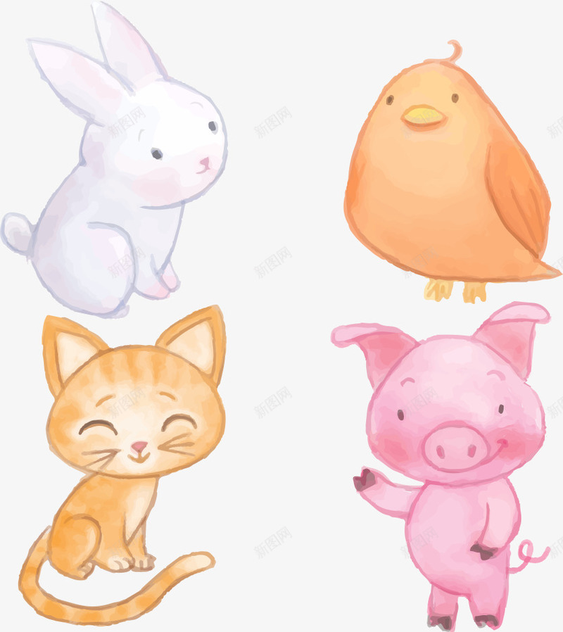 小兔子与小猪矢量图ai免抠素材_88icon https://88icon.com 动物插画 可爱小猪 小兔子 小猪 小鸟 矢量小兔子 矢量图