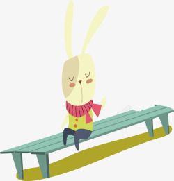 小兔子坐板凳森林动物卡通插画素矢量图素材