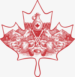 红色手绘加拿大枫叶素材