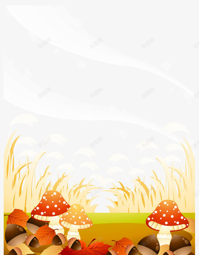 卡通手绘蘑菇果实枫叶草丛png免抠素材_88icon https://88icon.com 卡通的草丛 卡通的蘑菇 平面风景 手绘的枫叶 矢量蘑菇