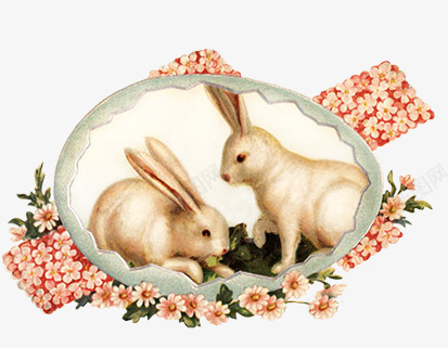小兔子装饰png免抠素材_88icon https://88icon.com 复古兔子 复古装饰 花和兔子