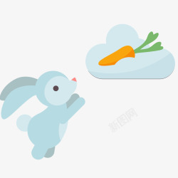 卡通小兔子垫脚拿萝卜矢量图素材