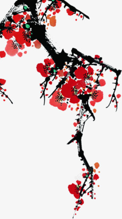 手绘红色梅花树枝素材