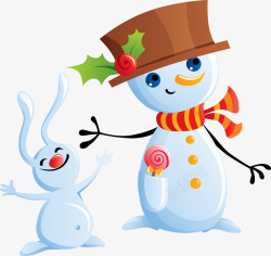 雪人带红色帽子的雪人卡通兔子素材