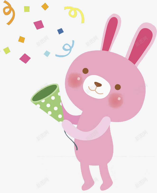 卡通庆祝的兔子png免抠素材_88icon https://88icon.com 动物 卡通 可爱的 喝彩的 小兔子 庆祝的 彩带