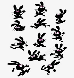 黑色兔子可爱动作剪影矢量图素材