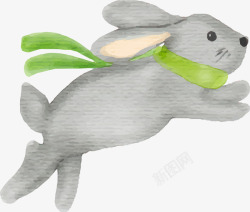 灰色水彩奔跑的兔子素材