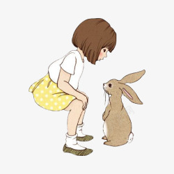 小女孩与兔子素材