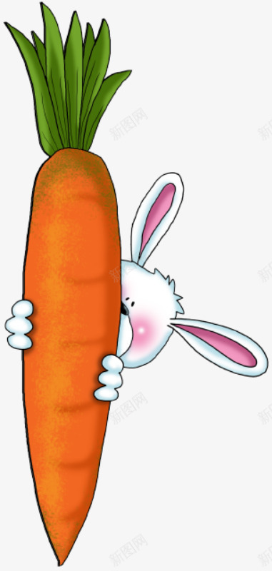 小兔子拔萝卜png免抠素材_88icon https://88icon.com 兔子 卡通 手绘 橙色 白色 绿叶 胡萝卜