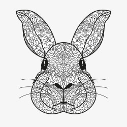 黑色花纹手绘兔子头素材