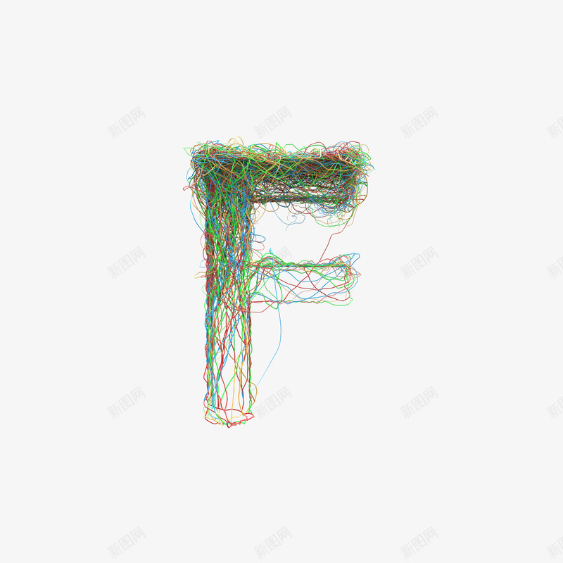 手绘彩线缠绕英文字母Fpng免抠素材_88icon https://88icon.com 创意字母 彩线缠绕英文字母 彩色字母 杂乱 立体字母 红线条 绿线条 艺术字体 英文字母F 蓝线条