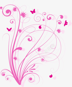 粉红的花朵和蝴蝶插图矢量图素材