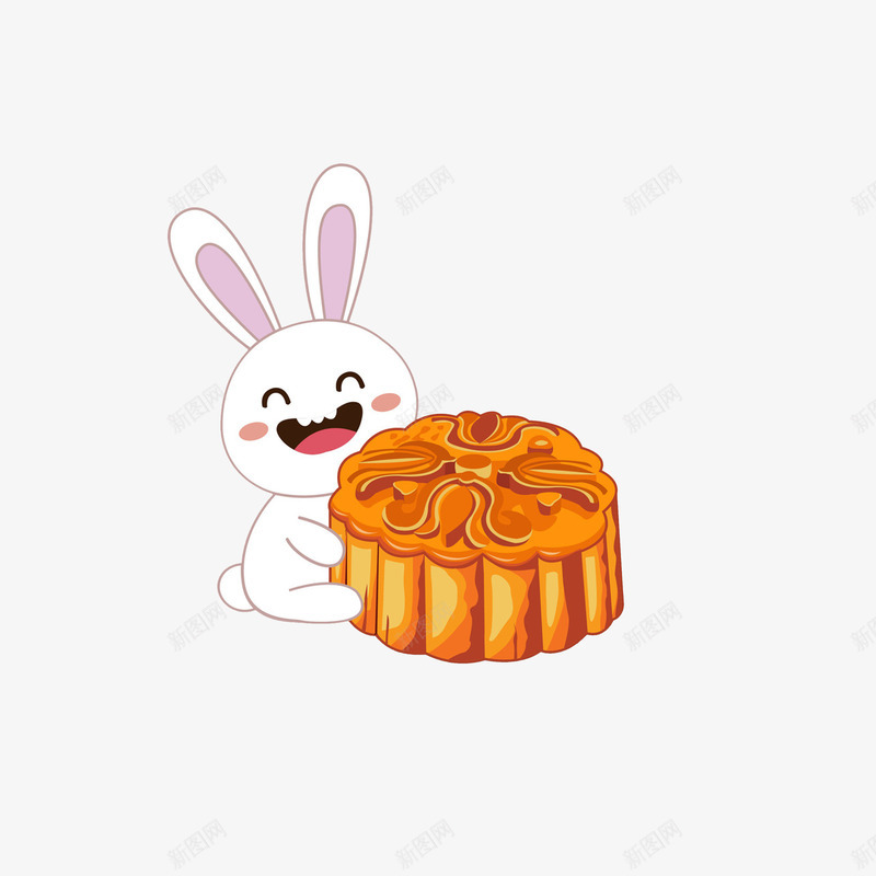 卡通抱着月饼开心笑的小兔子png免抠素材_88icon https://88icon.com 中秋节 卡通插画 开心笑的兔子 抱着月饼笑