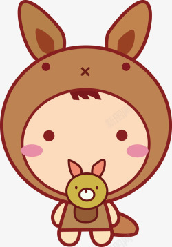 棕色小兔子男孩卡通q版素材