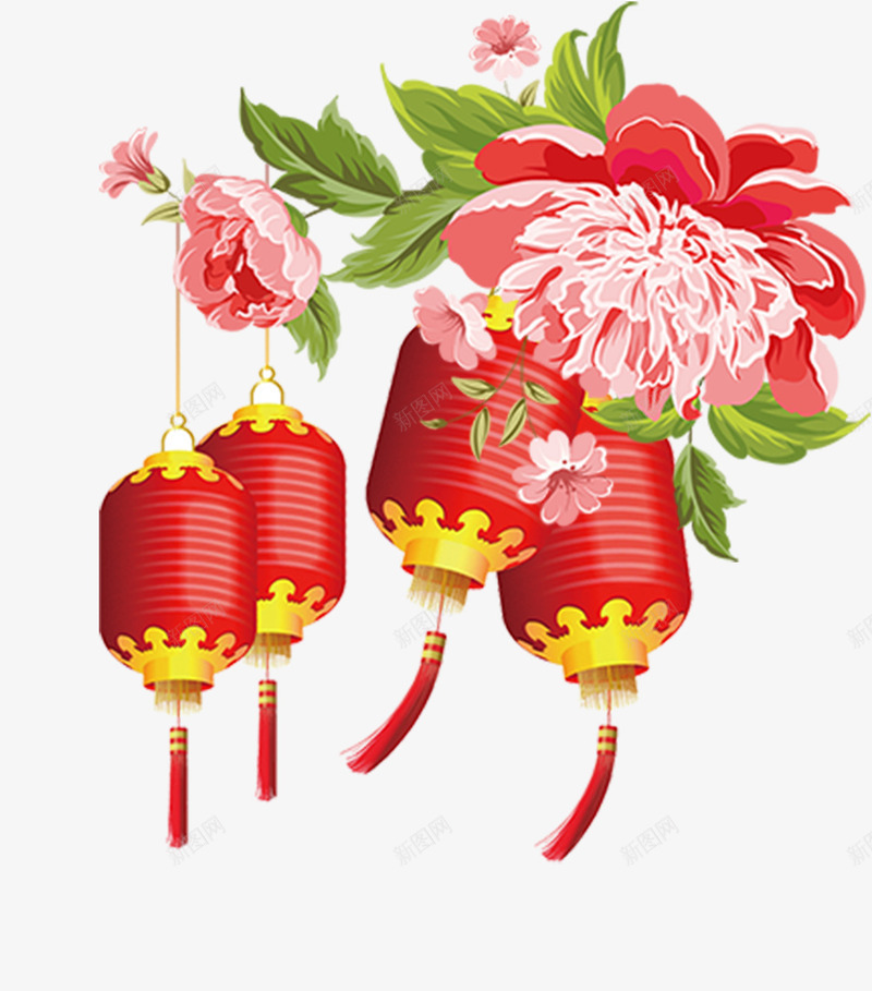 牡丹红色灯笼psd分层图png免抠素材_88icon https://88icon.com 中国传统psd分层图 喜庆 新年 牡丹 狗年 红灯笼