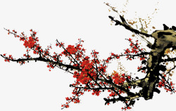 红色梅花树枝新年装饰素材