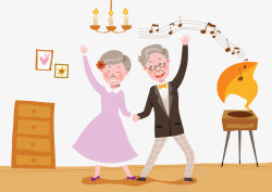 爷爷奶奶跳舞屋里两个老人跳舞高清图片