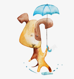 狗狗拿着打着雨伞的小黄狗高清图片