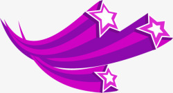 三条相交紫色五角星彩带装饰素材