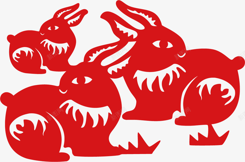十二生肖剪纸png免抠素材_88icon https://88icon.com 兔子 剪纸 动物 十二生肖 卡通 卯兔 生肖 红色 色彩 设计
