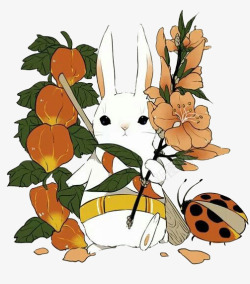 小兔子和花朵素材